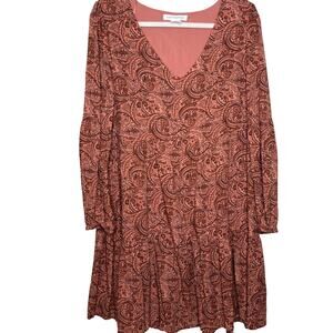 Lucky Brand Burgundy V Neck Paisley Print Swing Dress Small